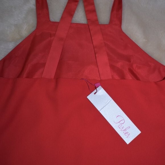 Parker Red Cropped Tank Top XS Square Neck Sleeveless Zip Date Night - Picture 14 of 15